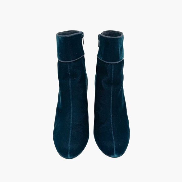 Christian Louboutin Moulamax Teal Velvet Block Heel Ankle Boots Size 38.5 US 8.5 - Picture 3 of 15